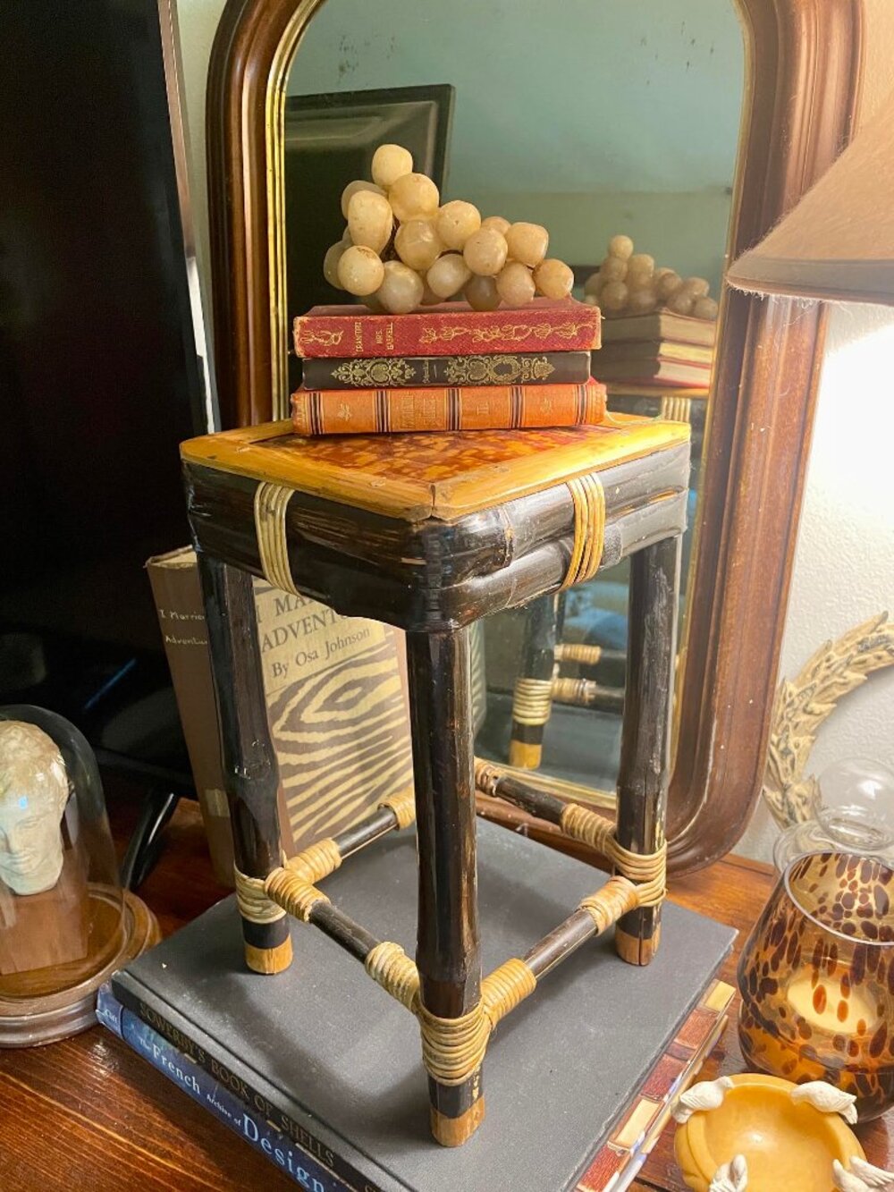 Vintage Burnt Bamboo Plant Stand 13”